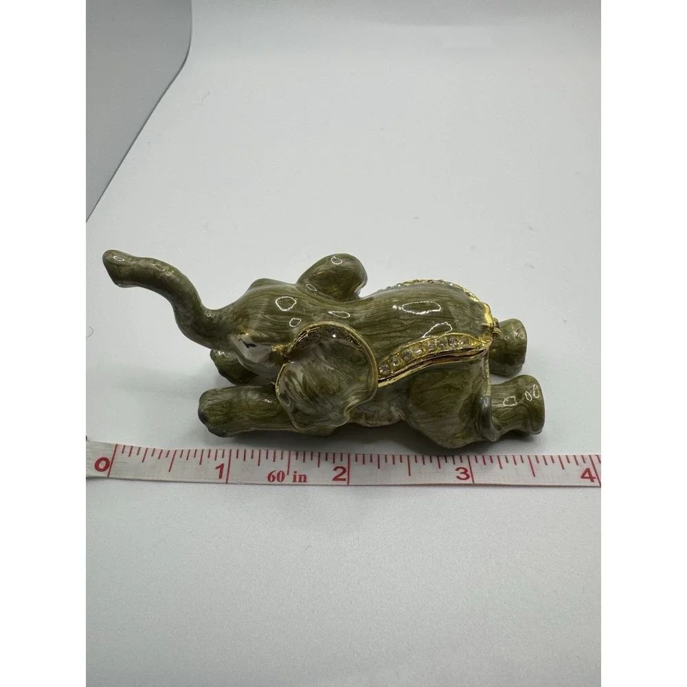 Enamel Lounging Elephant Trunk Up Trinket Box